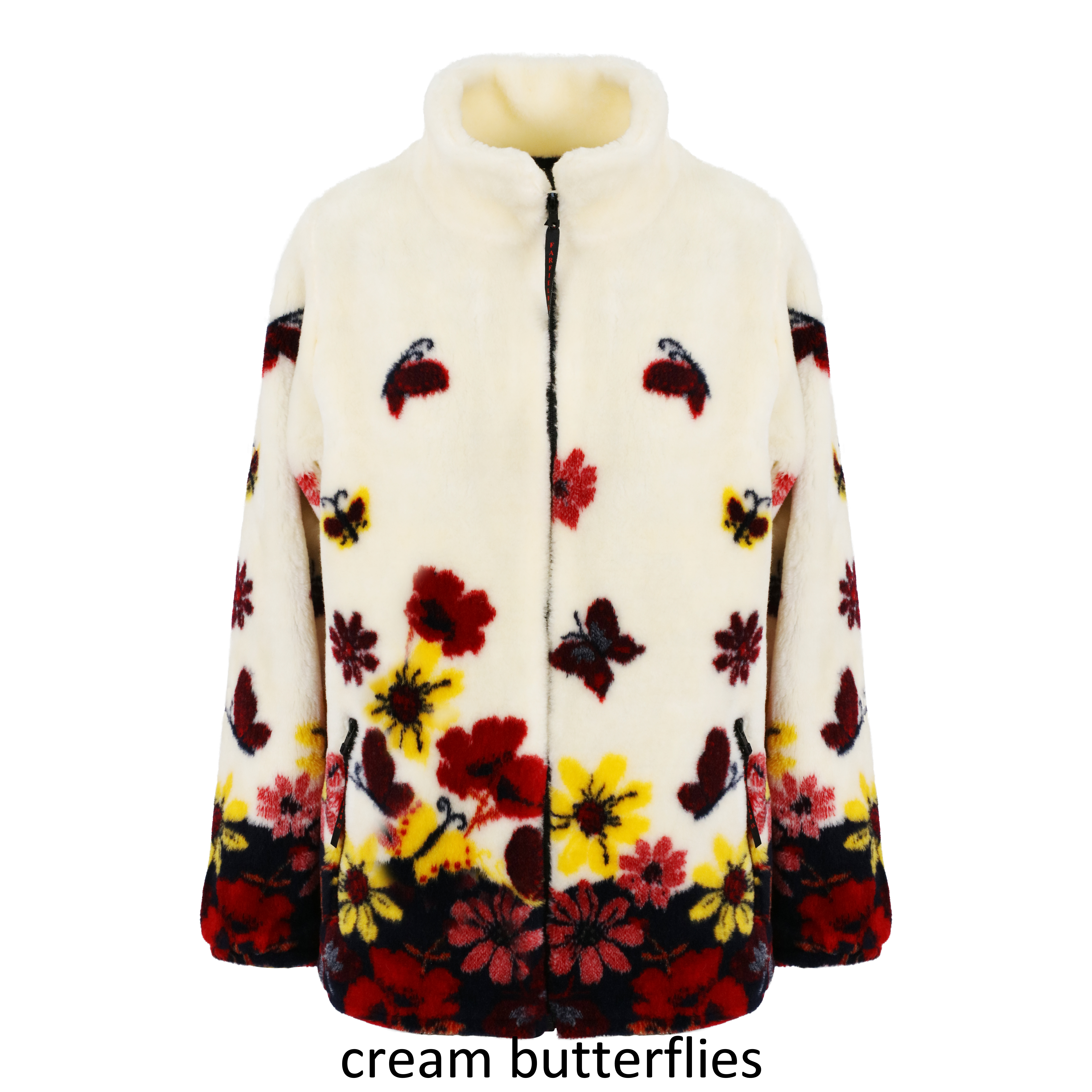 Ladies Micro Velour Fleece Jacket in Cream Butterflies