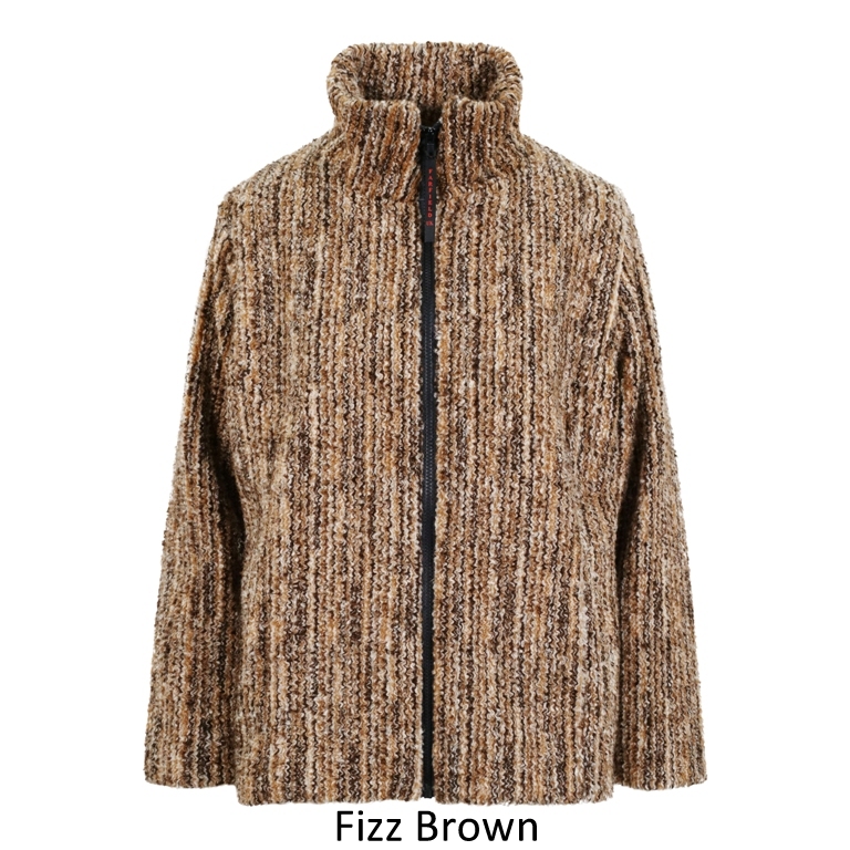 Ladies Semi Fitted Textured Fleece Jacket in Brown Fizz