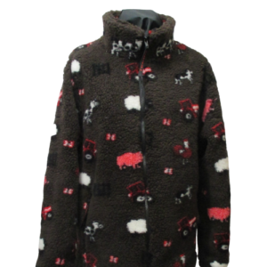 Ladies Sherpa Fleece Jacket in Brown Farmyard