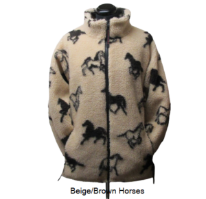 Brown Horses on Beige background British Made sherpa fleece jacket